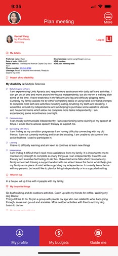 My plan summary screen of the Leap in! app