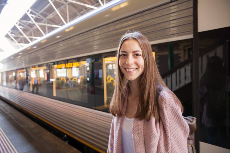 Young woman at the train station