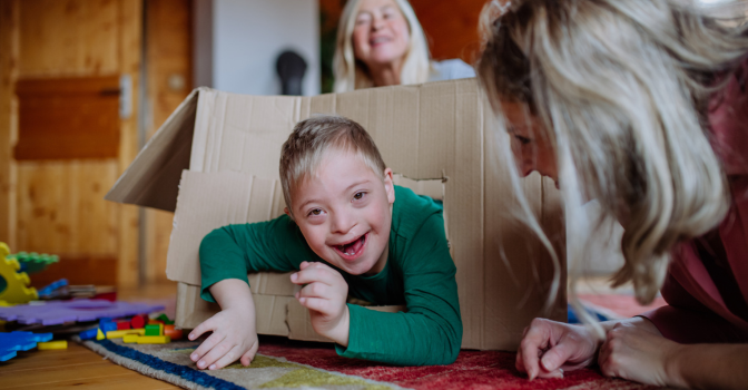 Child playing and smiling