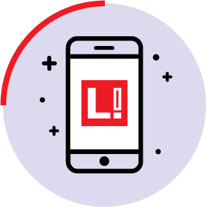 Icon of smart phone with the Leap in! graphic