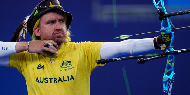 Taymon Kenton-Smith competes in para-archery