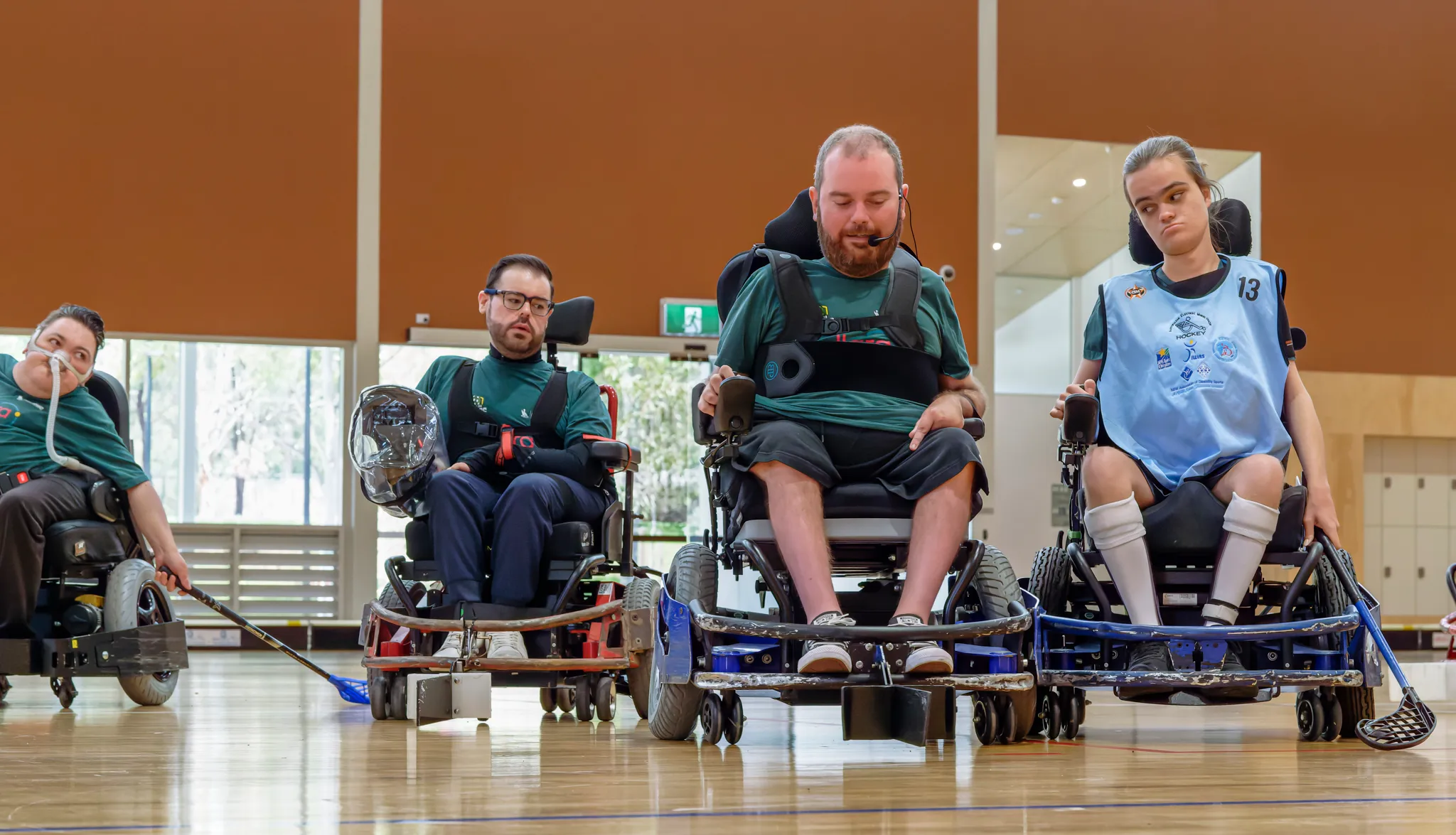 Australian Sliders Powerchair athletes in action.