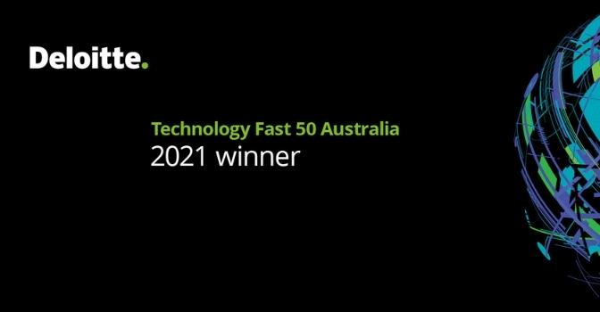 Black background with the Deloitte logo and the words Technology Fast 50 Australia 2021 winner