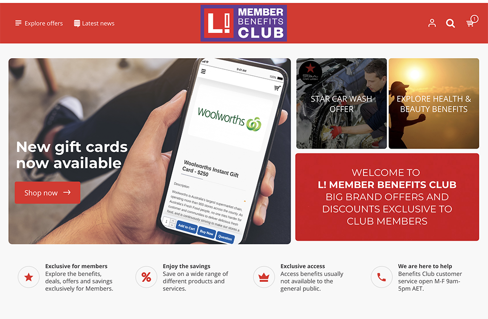 Leap in! member Benefits Club home page
