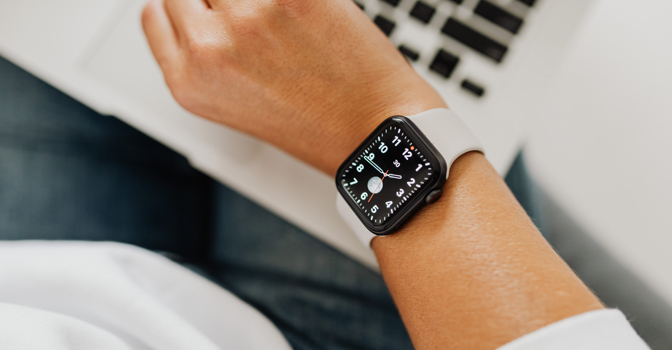 Close up of a smart watch on a womans wrist